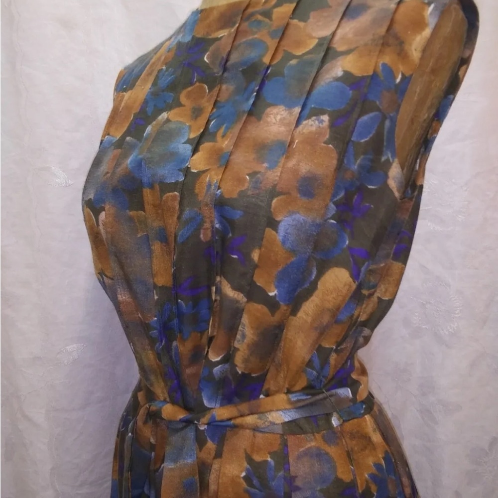COPY - Vintage 1950's Brown Blue Dark Brown Cotton Summer Dress Size Medium
